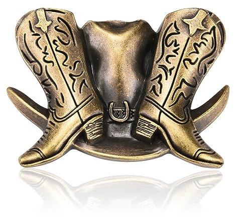 BBOTEN Western Gürtelschnalle Bull Gürtelschnalle für Männer Frauen Rodeo Gun Gürtelschnalle Texas Feder Gravur Gürtelschnallen Herren, GRAU, Small
