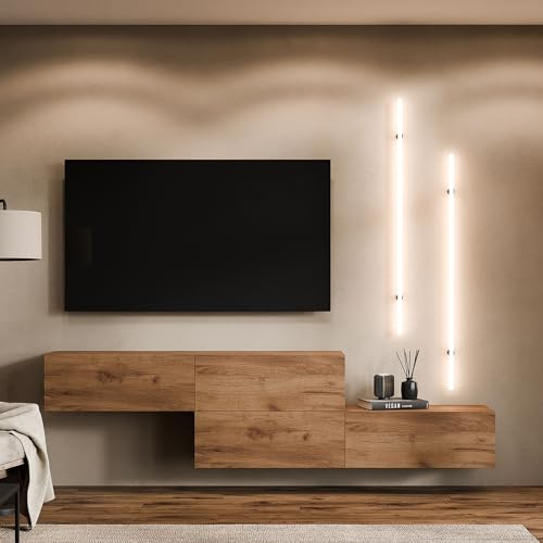 Planetmöbel, mobile a parete attrezzato per soggiorno, 2X 160 cm, oro rovere, moderno, armadio TV con 2 ante per ripostiglio, sospeso o a terra