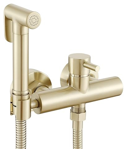 Shile Toilet Wal Mount Hot and Cold Bidet Spray Set Brass Hand Held Sprayer Shattaf Bathroom Attachment Brushed Gold