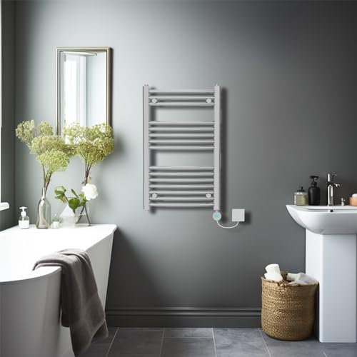 NRG Chrome 800x500mm Prefilled Curved Electric Towel Rail 400W LCD WiFi
