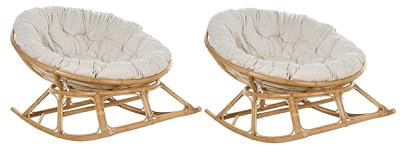 Beliani Schaukelstuhl 2er Set Rattan natürlich/beige mit Kissen Boho Stil Orvieto