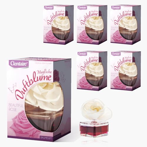 CLENTAIRE Doftblommor 6-pack x 75 ml vacker ros – sensuell blommig rumsdoft, handgjord pappersblomma på manok, rumsdekoration