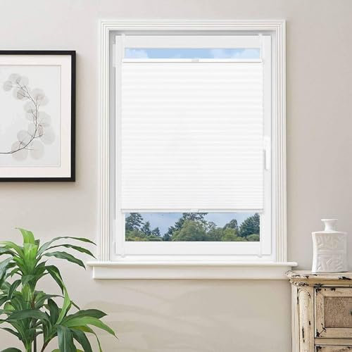 Plissee Nach Maß Ohne Bohren 25 x 60 cm Sichtschutz Und Blickdicht Easyfix Plisseerollo Jalousie inkl. Zubehör für Wohnzimmer, Weiß