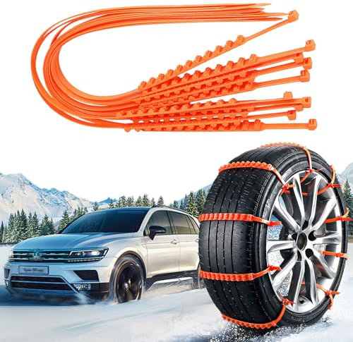 badaren Cadenas Coche Nieve, 10 Cadenas de Nieve Universales Antideslizantes Emergencia para Automóviles Adecuadas para Automóviles/Camiones/Suv, Se Pueden Usar en Caminos con NieveBarro (naranja A)