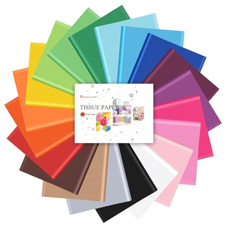 NACHLYNN Papel de seda de colores de 14 x 20 pulgadas, 54 hojas de papel de seda de colores, 20 colores, papel de regalo para manualidades, decoración, regalo de cumpleaños, boda, vacaciones