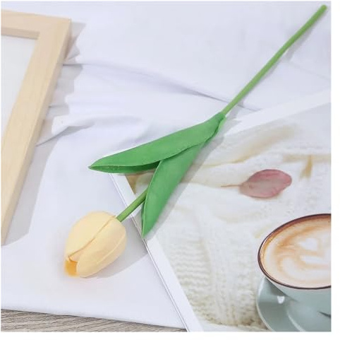 YMYGCC Artificial Tulips Flowers 3/5 Pieces Artificial Tulip Simulation Bouquet Real Touch PU Foam Fake Flowers Wedding Decoration Flowers Home Decoration 558 (Color : Champagne, Size : 3PCS)