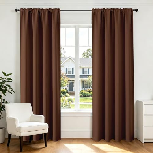 CUCRAF Brown Blackout Curtains 72 inch Length 2 Panels Set, Rod Pocket Room Darkening Drapes for Bedroom Living Room, Insulated Thermal Light Blocking Window Curtain (W52 x L72 Inch)