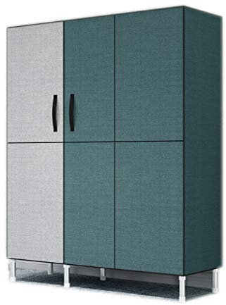 Tragbarer Kleiderschrank-Kleideraufbewahrungsorganisator, Schrankregale aus Vliesstoff mit Hängestange aus Edelstahl, grau und blau_49 x 68 x 17,7 Zoll