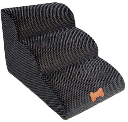 Hundetreppe – Haustiertreppe, Haustierrampe Leiter | 3-stufiges Schlafsofa Hundetreppe mit abnehmbarem, waschbarem, rutschfestem, verstellbarem Hundetreppe, Haustierleiter für Couch, Sofa – Schwarz