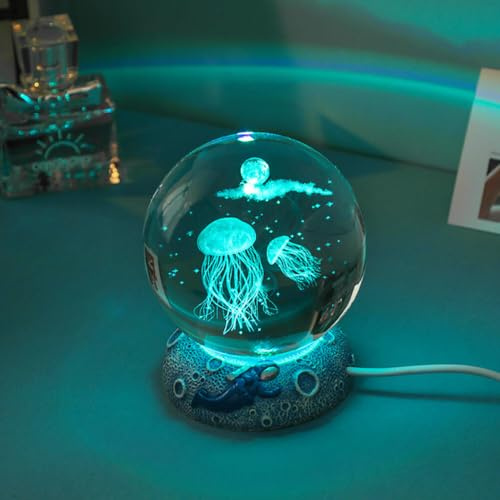 3D Kristallkugel Nachtlicht, Sonnensystem Glaskristallkugel mit Ständer USB Powered Kreative Nachtszene Astronomie LED Ball Lampe für Zuhause Tischdekorationen Geburtstag Weihnachtsgeschenke
