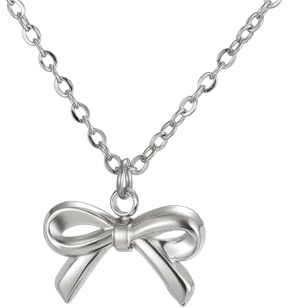 kkjoy Collier de Noeuds Mignons en Acier Inoxydable Plaqué Argent Collier de Pendentifs en Ruban de Noeuds Papillons pour Femmes Charmantes