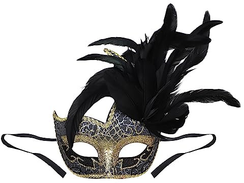 JIAHG Masque de Plumes Halloween Carnaval Rio Femme - Vénitien de Bal Masqué Demi-Visage à Paillettes - Opéra Drame Déguisement Mascarade Cocktail Cosplay Soirée