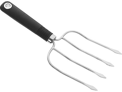 CIYODO Edelstahl Bbq Fleischgabel Mit Vier Stabilen Zinken Kräftige Grillgabel Für Truthahn Und Braten Langlebig Rostfrei Praktisches Küchenutensil Zum Sicheren Heben Und Servieren Beim