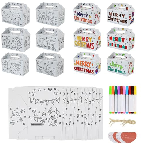 12 Geschenkboxen für Weihnachten, Schachteln zum Bemalen, Geschenkbox, personalisierbar, mit Karten, Süßigkeiten usw. – Geschenkbox zum Bemalen