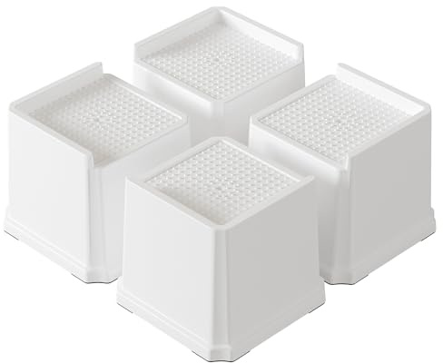 Lutown-Teen 4 Pz Rialzi per Letto Rialzo per Mobili, Alza di 10 cm, Bianco | Alzate per Divano e Tavolo con Gambe o Fondo Piatto, Forma a L, Pesanti Antiscivolo Ingombro 12.7x12.7x11.5 cm, Fino a 680kg