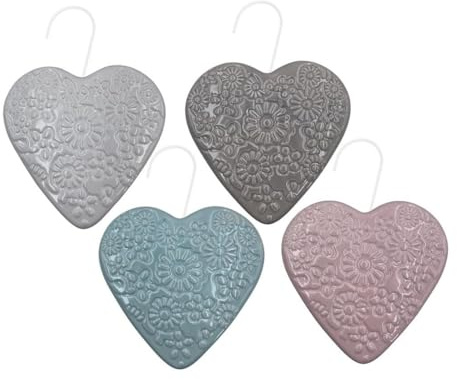 PALUPLUS Set 4 Evaporatori d'acqua per termosifoni in Ceramica, misura13x3,5x13 cm, Umidificatore e gancio a S, 4 colori diversi -6040F (Cuori colorati)