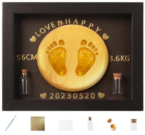 Baby Abdruck Set - Baby Abdruck Set - Baby Abdruck und Handabdruck Set Baby Abdrücke und Abdrücke Set, Holz Fotorahmen, Fötale Haarprobenflasche, sichere Malerei für Vorparty
