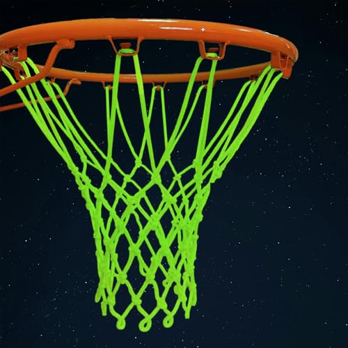 Red de baloncesto brillante, red de nailon iluminada para jugar en interiores y exteriores, 12 bucles, tamaño estándar, red de baloncesto resistente al aire libre, todo tipo de clima, antilátigo para