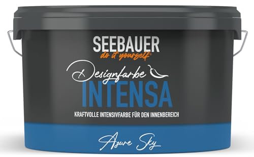 SEEBAUER diy Intensivfarbe INTENSA Blau 2,5L (Azure Sky) Edelmatte Wandfarbe Dunkelblau - Innenfarbe sehr hohe Deckkraft - Matt, Abwaschbar und Tropffrei