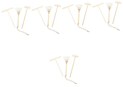 YARNOW 5 Ensembles Micro Râteau Paysagiste Liquide Usine Entonnoir Râteau Zen Pleine Mini Râteaux De Jardin Zen Sable Zen Miniatures Outil Plage Ramasseur en Bois 3 Pièces * 5