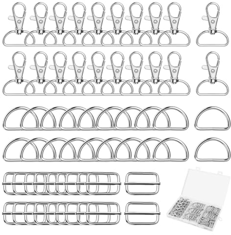 60 Piezas Hebillas metalicas Mosquetones para Bolsos, Anillas para Bolsos, Hebillas Mochila Metálicas en D, Anillas Rectangulares Bolso Metal, para Manualidades, Tirantes, Reparaciones de Mochilas