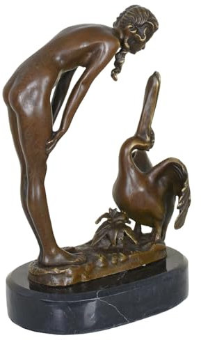 Bronzeskulptur Art Deco Bonze Statue Nackte mit Pelikan Bronzefigur Frau pab019 Palazzo Exclusiv