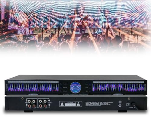 Professional 22-Band Audio Equalizer, 32HZ-16KHZ Stereo Graphic Equalizer, with 10 Preset Effects, Dual Channel 1U Rack Mount, Automatic Noise Reduction, for Recording Studio
