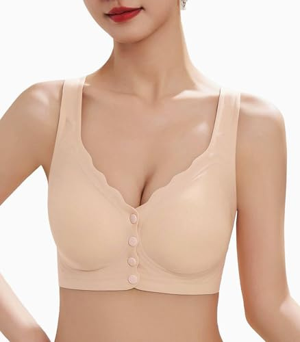 CLOUSPO Women Bra Front Closure Fastening Wireless Post Surgery Mastectom Jelly Bras for Elderly Old Women with Soft Seamless Support Padded Bralette
