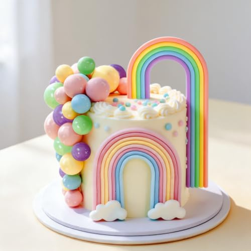 Pastel Rainbow Cake Topper Rainbow Cake Toppers Colorful Balls Cake Decor | Colorful Balls Cake Decorations for Wedding Baby Shower Birthday Party Supplies
