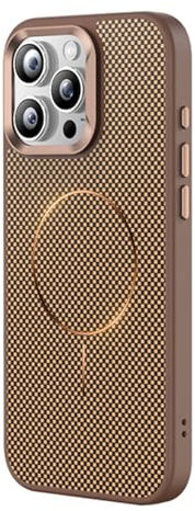 MFAOSHI Magnetica Custodia per iPhone 16 PRO Max/16 Pro/16, Glassata Carbonio Fibra Modello Cover con Metallo Fotocamera Protezione Caso,Ottone,16