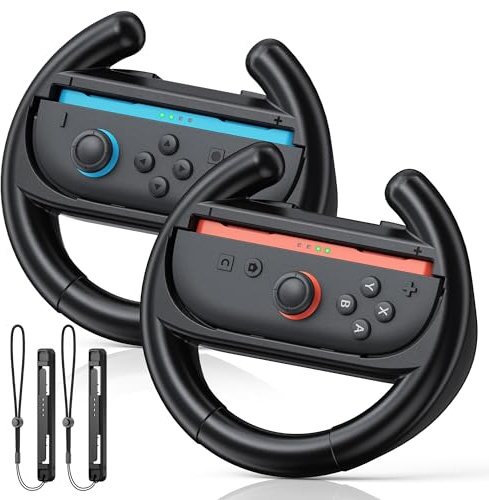 FYOUNG Switch Steering Wheel for JoyCon 2 & 1 - Compatible with Nintendo Switch 2/1 /OLED Controller Racing Wheel Grip Accessories for Mario Kart 8 Deluxe Game(2 Pack) - Black