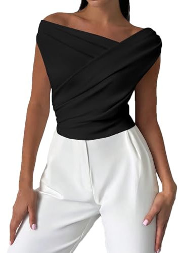 AYSDSKI Bluse Damen Sommer V-Ausschnitt Wickelshirt Einfarbig Off Shoulder Oberteile Kurz Skinny Passform Blusentop Elegant Ärmellos Tops Streetwear