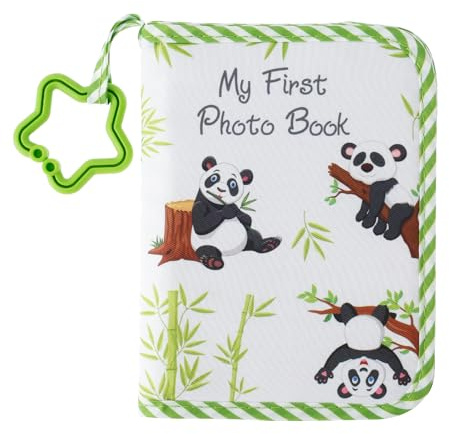 Baby Photo Album Soft Book with Hook Mirror,Baby's First Photo Holds 17 4X6in Photos,Cute Panda Pattern Photos,My First Family Album for Newborn Toddler & Kids Present,Baby Memory Books