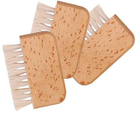 VICASKY 3 cepillos de uñas de cerdas naturales para uñas minuciosas con mango ergonómico madera para el hogar y los viajes. Ligero y portátil