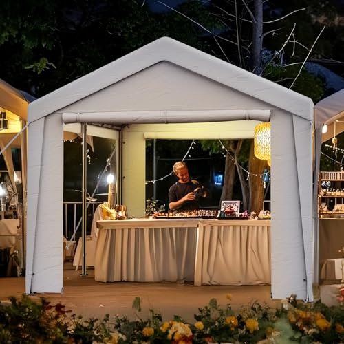 Pavillon Carport 3x6m mit 4 Seitenwänden – Winterfestes Partyzelt & Auto Unterstand mit verzinkten Stahlrohren, wasserdicht & UV-beständig, für Garten, Feier & Lager, Weiß