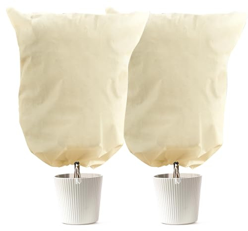 LCGOD Copertura Antigelo per Piante con Coulisse, Telo Protettivo Invernale in TNT 80g/m², Rinforzato, per Arbusti, Piante in Vaso Medio-Grandi e Siepi Basse, 100x80cm,2 Pezzi