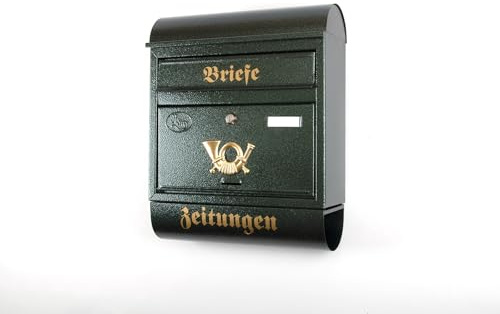 TOP TOOLS XXL Briefkasten mit Zeitungsrolle, Vintage-Design, 46 x 35,5 x 12 cm, Antik Silber, Wandmontage (Antik Grün)