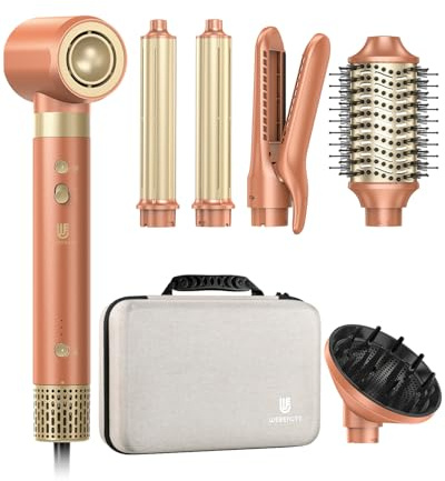 webeauty Doble Voltaje 7 in 1 Secador Pelo Nueva Actualización,110,000RPM/Min,30M/S,1400W Secador con Cepillo de Aire,Plancha de Aire, Difusor,Rizadores de Aire,500 Millones de Iones Negativos