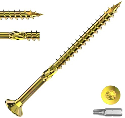 Zynthor 4.5 x 60mm Wood Screws, 100Pcs Galvanized Decking Screws, Rust Resistant Torx Drive Flat Head Screw, with T25 Torx Bit