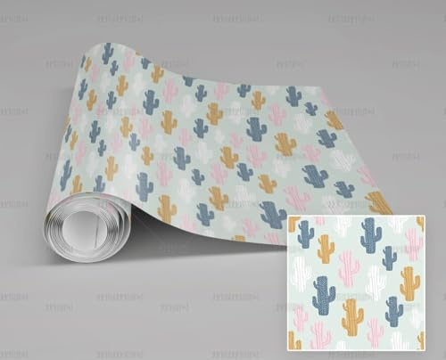 MEIZONGHUOJI Self Adhesive Wallpaper Cactus Cartoon Wallpaper 45×300Cm Waterproof Peel and Stick Wallpaper Removable Sticky Back Plastic Living Room Bedroom Wall Furniture Vinyl Film