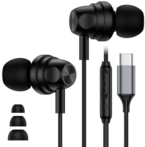 Ecouteurs Filaire USB C, Intra Écouteurs Filaire USB C Casque Audio Ecouteur Type C pour iPhone 17 16 15 Pro Max, Samsung Galaxy A16 A17 A25 A26 A35 A36 A55 A56 A57 5G S23 S24 S25 S26 Ultra, Xiaomi 17