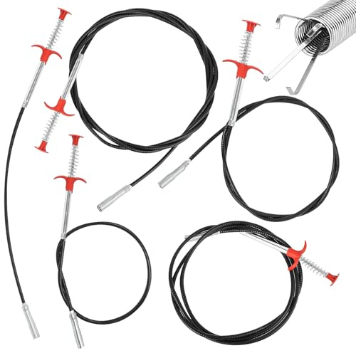5 Pcs Furet Deboucheur Canalisation Professionnel, 60/90/160/200/300 cm Pinces à Griffes Flexibles 4 Griffes,WC Nettoyage Furet Plomberie Débouchage pour Déboucheur Toilette égouts Cuisine Douche
