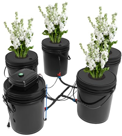 SHZULUSE 4 Bucket Hydroponic Growing System Kit, 5.28Gal Deep Water Culture with Air Pump, Indoor Gardening System for Vegetables, Herbs, Lettuce, Soil-Free Plant Grow Kit