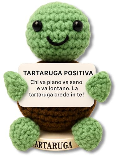 Tartaruga Positiva – Regalo Originale e Divertente per Donna o Uomo, Idea Regalo Compleanno Amica, Collega o Fratello - Peluche Motivazionale Portafortuna Antistress “Chi va piano va sano”