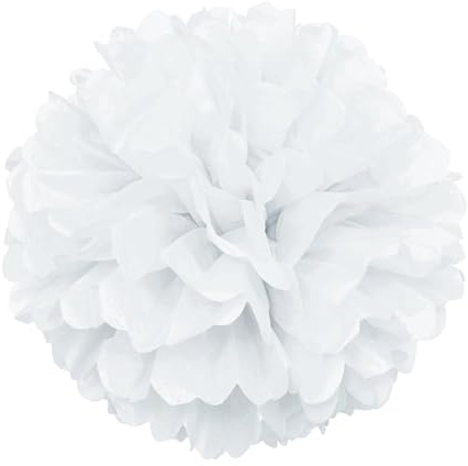 Hosifiy 20 Stück Weiß Deko Seidenpapier Pompons, 25cm Dekorpapier Blumenpuscheln Papier für Geburtstag Party, Baby Shower, Taufe Mädchen, Einschulungsparty Mottoparty Feier
