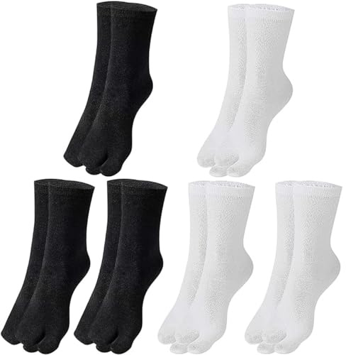 Genérico 6 Pares de Calcetines Tabi Unisex – Calcetines de Chanclas Tipo Geta en Algodón con Dedos Separados, Elásticos y Transpirables para Mujeres y Hombres, en 3*Negro3*Blanco (Talla 39–42)