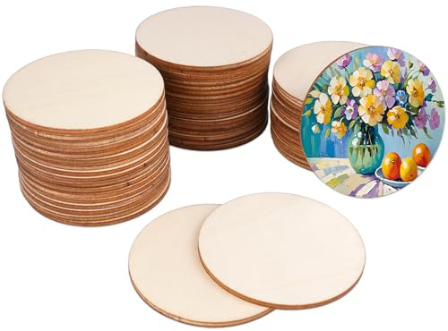 50 Pezzi Rotondi Dischi di Legno Grezzo, 6cm x 2.5mm Rotondi non Finiti, Legno Fai Da Te, Fette di Legno per Decorazioni, Tempo Libero, Etichette, Sottobicchieri, Ornamenti