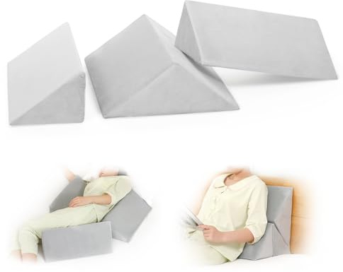 JFNoraiva Foam Wedge Positioning（3in1）– 40 Degree Wedge Pillow Set for After Surgery,Wedges for Bed Positioning,Positioning Pillow for Elderly,Adults,Sleeping,Bed Sores,Whole Body,Light Gray Flannel