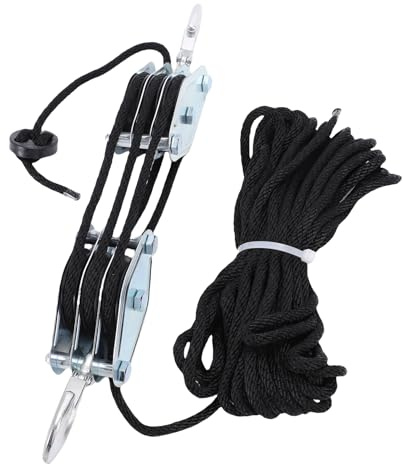 RASTKY Heavy Duty Pulley Block and Tackle System - Rope Hoist Pulley System Wheel 15m Rope 2200 Breaking Strength 6:1 Power - Upgraded -Wheel Hoist with Bearing