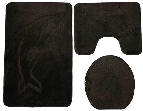 Ilkadim Delphin Badgarnitur 3 TLG. Set 55x85 cm einfarbig, WC Vorleger mit Ausschnitt für Stand-WC (anthrazit)